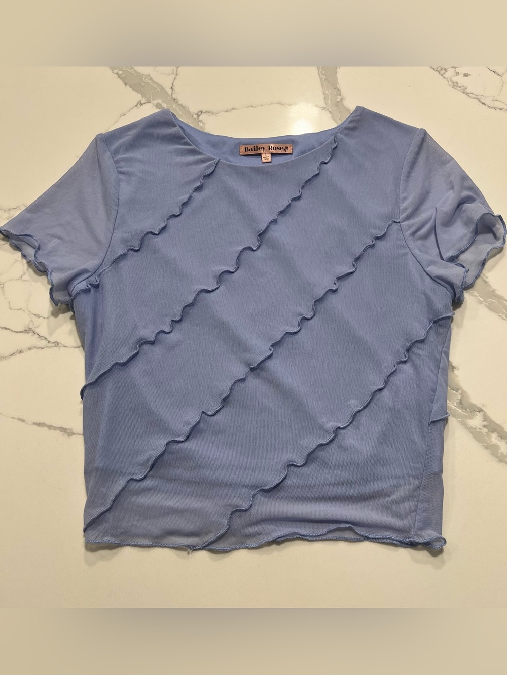 BAILEY ROSE MESH CROP TOP with ruffled detailing - Size L